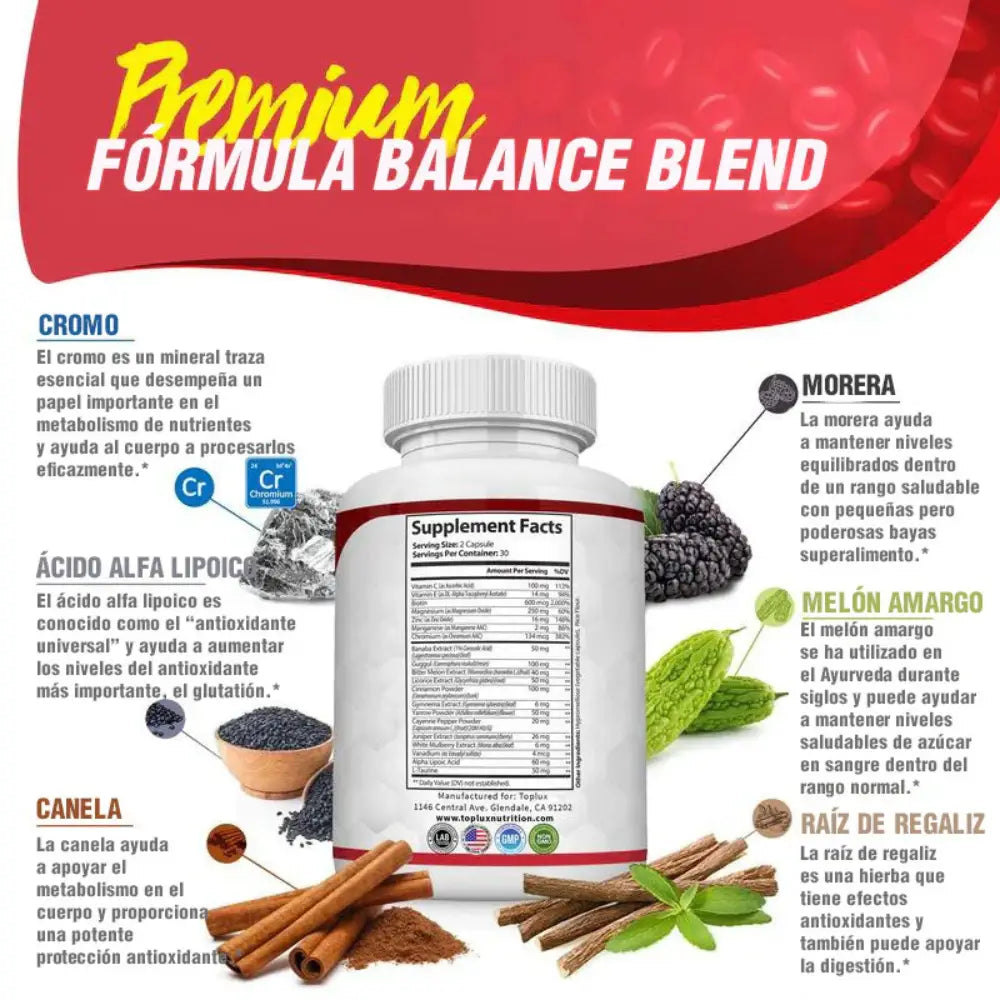 BLOOD SUGAR COMPLEX | "Apoyo Natural Para Niveles saludables de azúcar y energía estable""