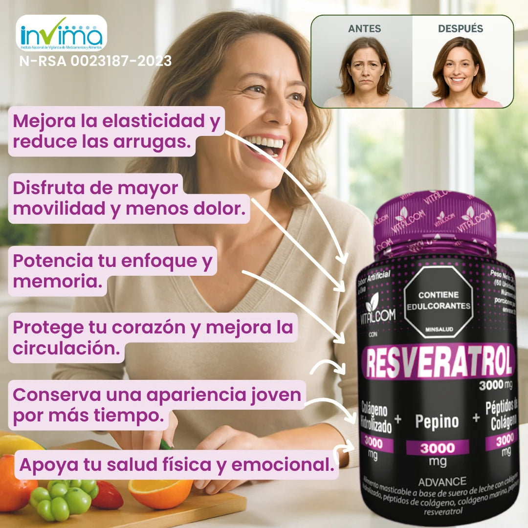RESVERATROL Logra una piel más firme con menos arrugas | Un cabello y uñas  más fuerte y resistentes