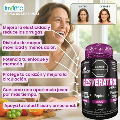 RESVERATROL Logra una piel más firme con menos arrugas | Un cabello y uñas  más fuerte y resistentes