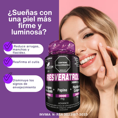 RESVERATROL Logra una piel más firme con menos arrugas | Un cabello y uñas  más fuerte y resistentes